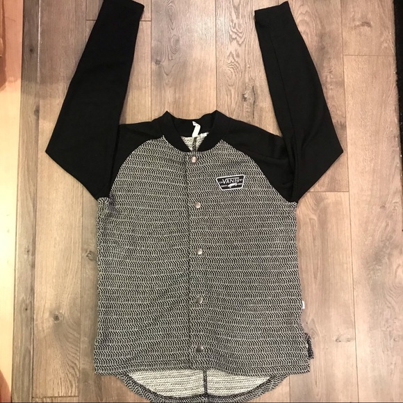 VANS Gray & Black Button Down Bomber Sweater - Picture 3 of 10